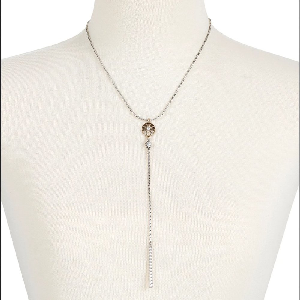Lucky Brand Two-Tone Imitation Pearl Delicate Y-Necklace